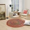 GRUHUM Handwoven 4'feet Jute Cotton Round Area Rug, Natural Multi Chindi Boho Colorful Rustic Vintage Soft Braided Reversible Bohemian Rug- Indoor EcoFriendly Kitchen Bedroom Living Room 4' ft Circle