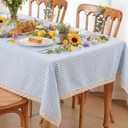 Moukeren Blue Gingham Tablecloth Vintage Blue and White Plaid Tablecloth with Lace Trim Checkered Table Cloth 52x70inch Rectangular Washable Farmhouse Table Decorations for Kitchen Dining