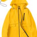 Avoogue Rain Jacket Women with Hooded Lightweight Waterproof Raincoats Packable Zipper Pockets Windbreakers, Large, Yellow