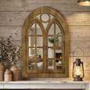 Arched Window Mirror for Wall Decor,Farmhouse Window Pane Mirror | Open & Close Design, Rustic Wood Wall Mirror for Living Room, Entryway, Bedroom Decorative (28" x 41", Walnut, 1 Pack)