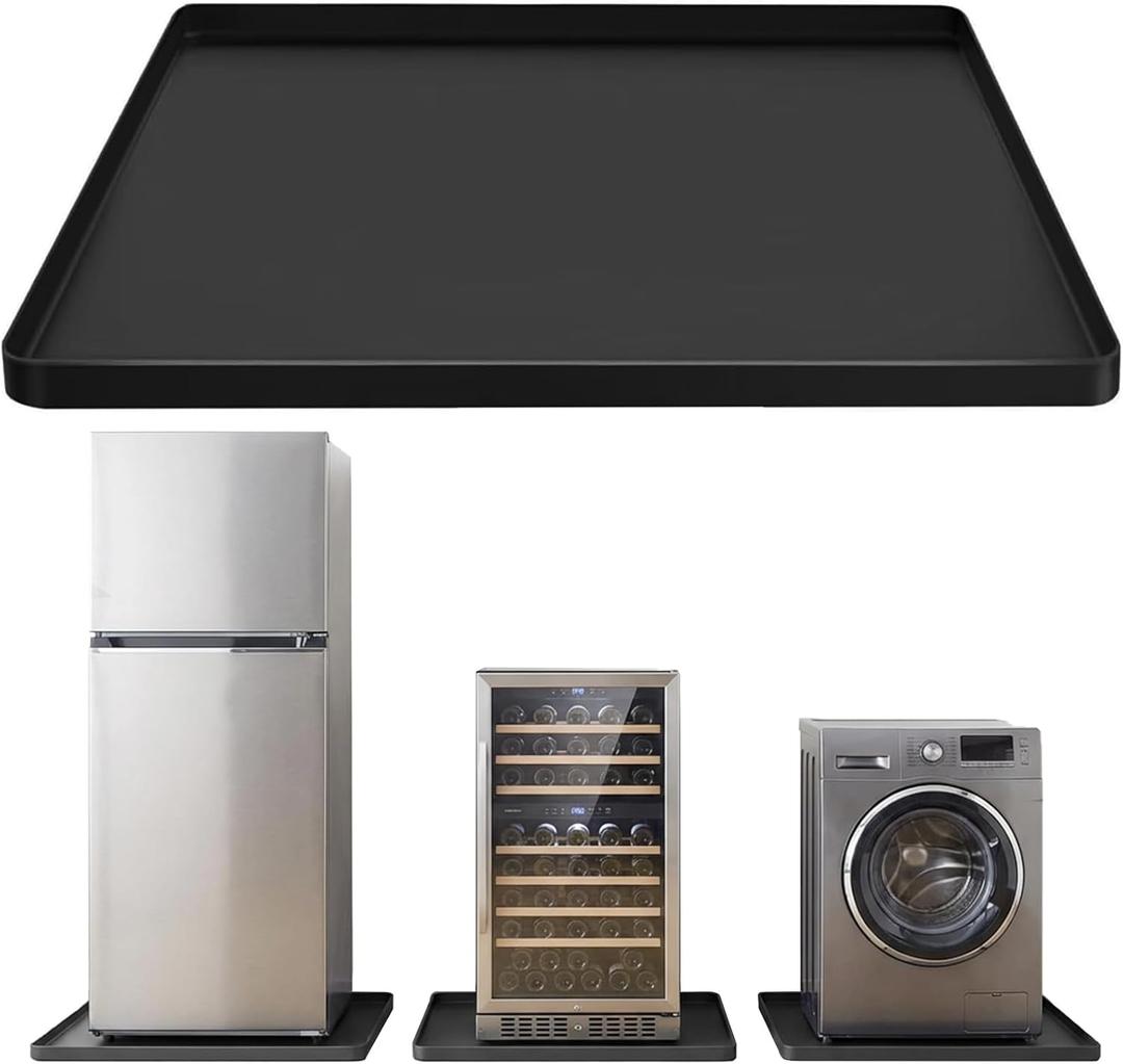 Large Washer Drain Pan Silicone Mat, 2727inch with 0.78" Raised Edges Foldable Washing Machine Pan Silicone Mat, Multi-function Waterproof Non Slip Washer Drip Tray for Floor Protection (Black)