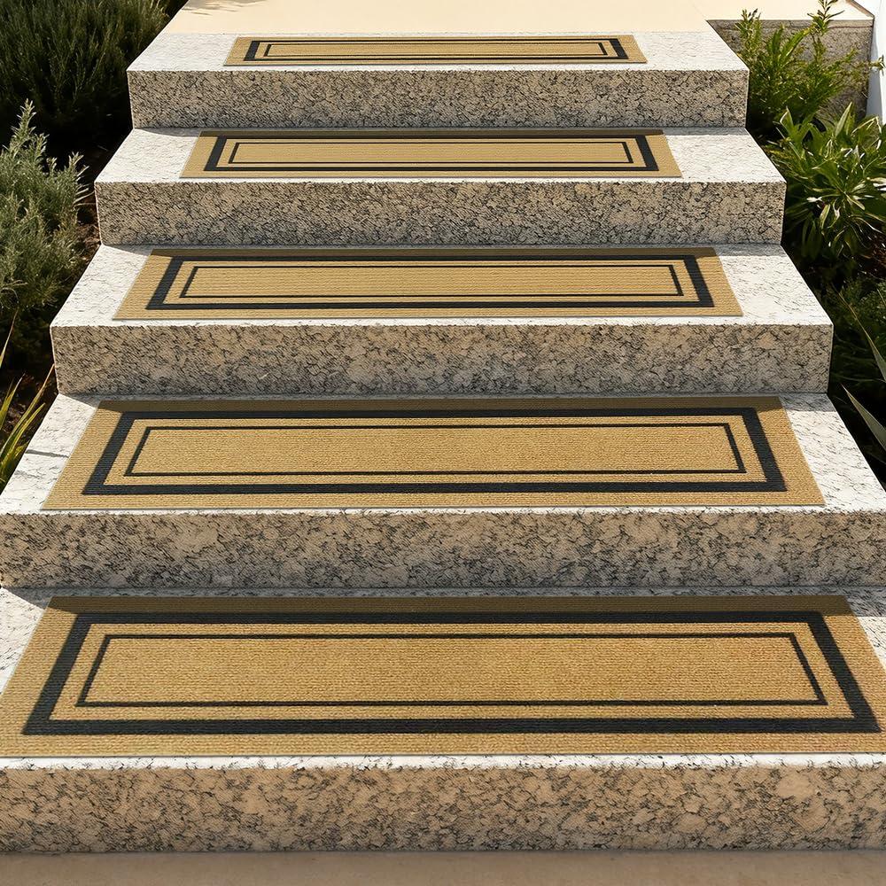 ApxRoufin Outdoor Stair Treads for Wooden Steps, Non-Slip Rubber Stair Runner Rugs, 2 Pcs 10.2" x 41.7" Heavy Duty Stair Mats for Outside Steps, Weatherproof Grip for Elders, Dogs & Kids.