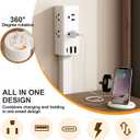 Electrical Outlet Extender Stick with 6 Outlets & 2 USB-A+1 USB-C Ports USB-A & USB-C Ports, 360° Rotating Wall Socket Expander for Couches Nightstands Desks Hard-to-Reach Areas (A #)