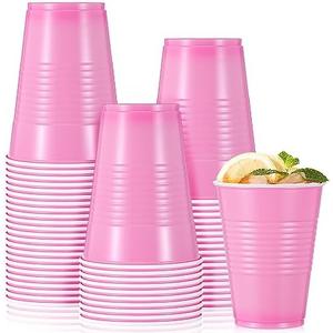 Mifoci 50 Pcs 16 oz Plastic Disposable Cups Plastic Drinking Cups for Saint Patrick's Day Wedding Birthday Graduation Party Valentine Christmas Picnics Barbecues Supplies(Bright Pink)