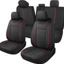 CAROMOP Luxury PU Leather Car Seat Covers Full Set,Waterproof Faux Leather Split Bench Seat Covers for Cars,Universal Car Interior Covers Seat Protectors for Sedans SUVs Pick-up Trucks(Black/Red)