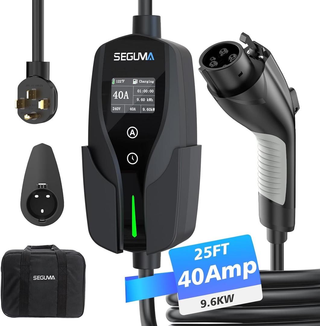 Level 2 EV Charger, 40Amp Electric Car Chargers Portable EV Charger 25FT Cable with NEMA 14-50 Plug, Adjustable Current, Timing Delay Electric Vehicle Chargers for J1772 BEVs/PHEVs 240V 9.6kW (Black)