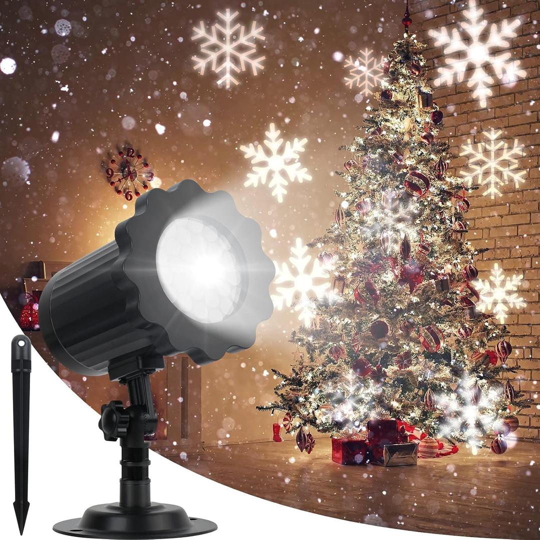 Christmas Projector Lights Outdoor, Avokadol Led Snowflake Light Projector, Holiday Decorations IP65 Weatherproof Snow 360 Adjustable for Spotlights/New Year/Family Party Outdoor Indoor.