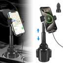 Upgraded Wireless Car Charger, Cup Holder Phone Mount with 15W Fast Charging Phone Holder Adjustable Long Arm Height, Compatible with iPhone 16 15 14 13 Samsung LG and More (with Car Adapter)