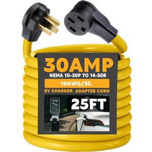 Tellegloww 25 ft NEMA 10-30P to 14-50R EV Charger Cord 3 Prong Old Dryer Outlet to Level 2 EV Charger Extension Cord with Handle (Only for 3 Prong L-Shaped Old Dryer NEMA 10-30R Outlet) ETL Listed