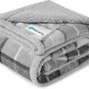 PetAmi Waterproof Dog Blanket for Medium Large Dog Puppy Cat Throw for Couch Cover Leakproof Protection, Sherpa Fleece, Reversible Soft Washable 60x40 Plaid Light Gray