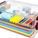 5.5qt Portable Project Case 9 X 13 Clear Stackable Plastic Storage With Lids Organizer Containers File Box For Letter A4 Paper Photo Documents Scrapbook Craft Art School Supplies, 2 Pcs