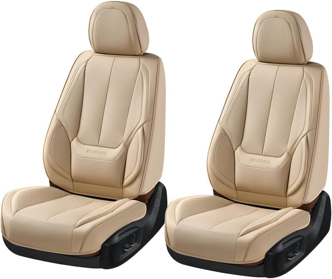 Coverado Seat Covers, Car Seat Covers Front Seats, Beige Car Seat Cover, Car Seat Protector Waterproof, Car Seat Cushion Nappa Leather, Seat Covers Carseat Cover Universal Fit for Most Cars