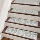 PURE ERA Cushioned Stair Mat, Non-Slip Stair Treads, 8" x 30" Staircase Step Treads Foam Stair Pads, Tape Free Durable Stair Treads for Wooden Steps Wahsable, Easy to Clean (2 Pieces, Light Gray Flower)