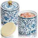 Mezchi 2 Pack Blue and White Porcelain Salt Cellar with Lid, Vintage Ceramic Salt Containers for Countertop, Small Airtight Salt Storage Box, Seasoning Holder, Spice Jars for Sugar, Candy, Herbs