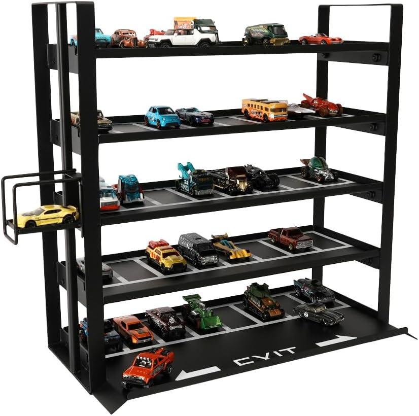 J JACKCUBE DESIGN 1/64 Scale Diecast Car Display Case, 5-Tier Steel Toy Car Storage Organizer Rack with Elevator System, Holds 4060 Mini Cars, Collector Wall Display  MK952A