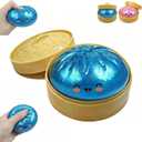 Glitter Dumpling Squishies, Dumpling Squishies Mystery Box, Colorful Dumplings Stress Balls Fidget Sensory Toy, Squeeze Dough Ball Stress Relief Toys with Food Steamer Stretchy Desk Toys(Glitter Blue)
