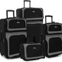 U.S. Traveler New Yorker Lightweight Expandable Rolling Luggage, Black, 4-Piece Set