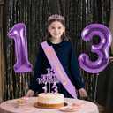 13th Birthday Decorations for Girls Purple with 13th Birthday Sash and Crown, Cake Topper and Candles, Number Balloons, 13 Year Old Gifts for Girls