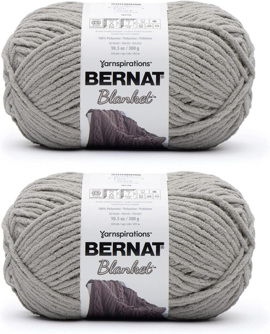 Bernat Blanket Pale Gray Yarn - 2 Pack of 300g/10.5oz - Polyester - 6 Super Bulky - 220 Yards - Knitting/Crochet