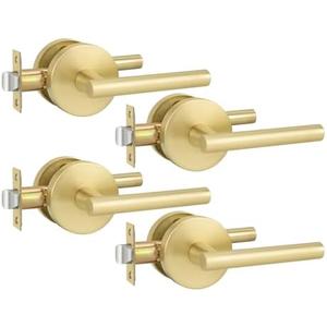 Goldenwarm 4 Pack Gold Closet Door Handles, Brushed Gold Passage Door Handles, Brushed Brass Closet Door Levers for Hallway, Closet, Heavy Duty Zinc-Alloy