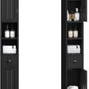 ChooChoo Narrow Bathroom Storage Cabinet with Adjustable Shelves, Tall Storage Cabinet with 2 Doors and 1 Drawer, Freestanding Cupboard for Small Spaces, Black, 7.87"D x 7.87"W x 70.87"H