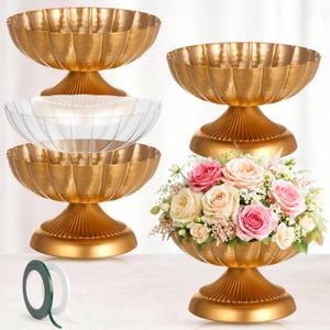 4 Pcs Metal Gold Compote Bowl for Centerpiece Flower Holder Compote Vase Indoor Outdoor Flowers Fruits Plant for Christmas Wedding Home Party Decoration (7 Inch,Stylish)