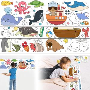 Children's Drawing Roll, Coloring Paper Roll for Kids, DIY Painting Drawing Paper Roll, Sticky Coloring Drawing Roll, Early Educational Toys for Kids 120 * 12 Inches (Ocean)