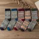 5 Pack Crew Socks for Women Vintage Cotton Fall Thick Ankle Socks Boho Knit Warm Soft Boot Long Sock Breathable Stocking (Blue, S)