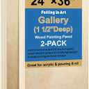 Falling in Art 2 Pack Unfinished Wooden Canvas Panels, 24x36 Gallery Birch Wood Panels Kit, 1 1/2" Deep Art Cradle Boards for Acrylic Painting, Pouring and Burning