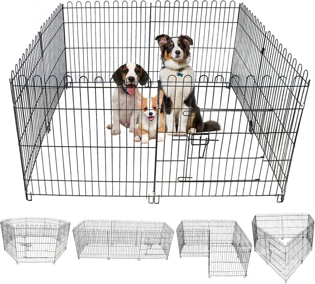 Foldable Metal Dog Playpen, Portable Pet Pen Puppy Exercise Pens 8 Panels Small/Medium Dogs Fence for Yard Indoor&Outdoor RV Travel Camping with Doors for Cat Rabbit Hedgehog