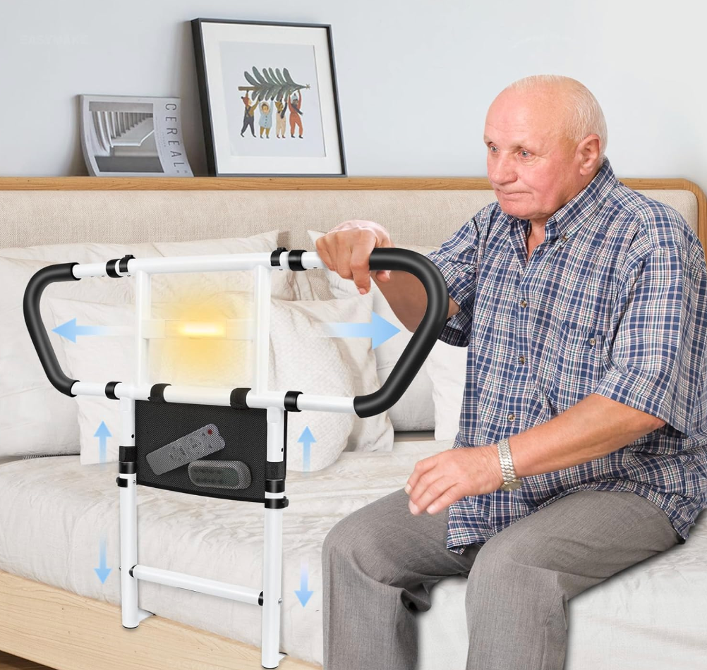 Bed Rails for Elderly Adults Safety: Adjustable Bedside Assist Rails with Storage Pockets, Non-Slip Handles, Items for Elderly Bed Rail, 400LB Gravity Capacity