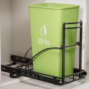 Under Sink Trash Can Pull Out, Reinforced Heavy Duty Steel Frame Slider, No Can/Fits 7-13 Gal 50Qt Garbage Bin/Quiet Close Slides, Pull Out Trash Can Under Counter for Minimum Cabinet 13"Wx19"Dx17"H