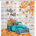 LB Hello Fall Shower Curtain Vintage Blue Truck Pumpkin Sunflower Autumn Maple Leaves Rustic Wood Plank Thanksgiving Harvest Shower Curtains for Bathroom Set Decor with Hooks 72x72 inch Fabric (Multi Color)