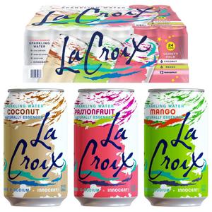 LaCroix Sparkling Water Tropical Variety Pack | 24-Pack of 12oz Cans | 6x Mango | 6x Coconut | 12x Passionfruit