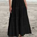 LUXVEER Womens Summer Boho Maxi Skirts Smocked High Wasited Flowy Tiered Ruffle A Line Long Beach Skirt Black S (Black, S)