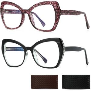 1/2/4/5 Pack Computer Reading Glasses Blue Light Blocking Readers Spring Hinge for Women Men (Square 2 Pack (Black+wine Brown))