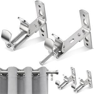 Curtain Rod Bracket, Adjustable Curtain Rods Holders Heavy Duty Ceiling Wall Mount Curtain Rod Hooks Hangers for 3/5” to 1 1/2” Drapery Rod, 4 Pack Silver