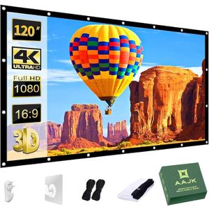 AAJK Outdoor Projector Screen 120 inch, Washable Projector Screen 16:9 Foldable Anti-Crease Portable Projector Movies Screen for Home Theater Outdoor Indoor Support Double Sided Projection