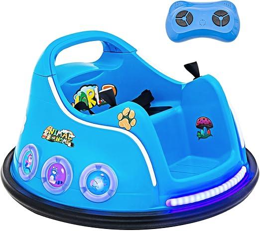 12V Electric 360° Spin Car Toy Ride on Bumper Car for Toddlers with Remote Control Light Blue
