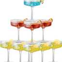 12 Pcs Acrylic Martini Glasses, 10oz Shatterproof Plastic Champagne Tower, Unbreakable Ribbed Coupe Glasses, Stem Cocktail Glassware Set, Manhattan Goblet for Wedding Birthday Party Bar