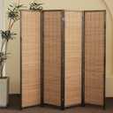 Furnnylane 4 Panel Bamboo Room Divider - 5.6 ft Tall Folding Privacy Screen for Room Separation, Natural Brown Freestanding Partition Wall for Home Office (67" H x 61.4" W)