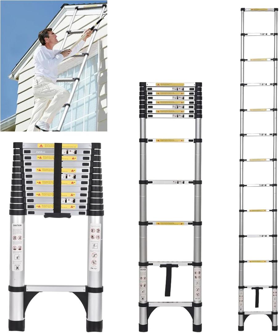 JADDUO Telescoping Ladder 16.5 FT Extension Ladder Aluminum Lightweight Telescopic Ladder with 2 Triangle Stabilizers Telescoping Attic Ladder RV Ladders for Travel Collapsible Ladders for Home