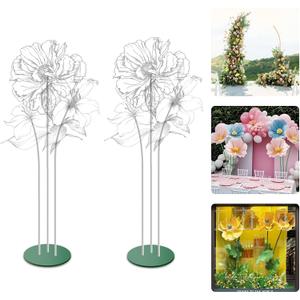 Mverse Giant Flower Stand Base and Stem, Weighted Iron Base, Flexible Pole, 3 Bendable Aluminum Pipes and Pins for DIY Paper Flowers, Wedding Arch, Party Backdrop (2 Set)