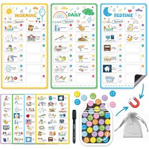 JJPRO Magnetic Bedtime/Morning/Daily Routine Chart for Kids with Reward Jar-Morning Routine Chart,Daily Checklist Reward Chart for Toddlers,Reward Jar for Kids,Cute Visual Schedule Board for Home