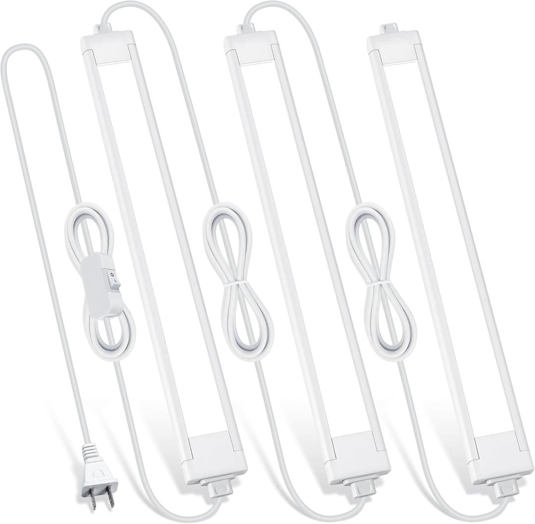 3 Pack Plug in Under Cabinet Lighting for Kitchen, 6500k Bright Under Counter Lights for Shelf/Workbench/Bookshelf/Over Sink, 14inch Linkable 110V LED Light Bar