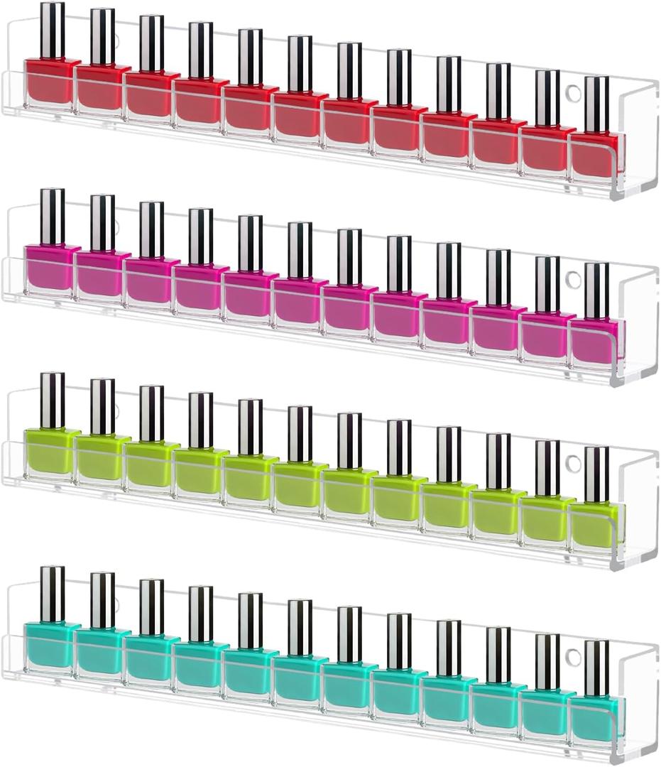 Cerpourt 4 Pack Nail Polish Rack Wall Mounted Shelf, Clear Acrylic Nail Polish Organizer Display,Clear Nail Polish Wall Rack Nail Supplies for Nail Techs