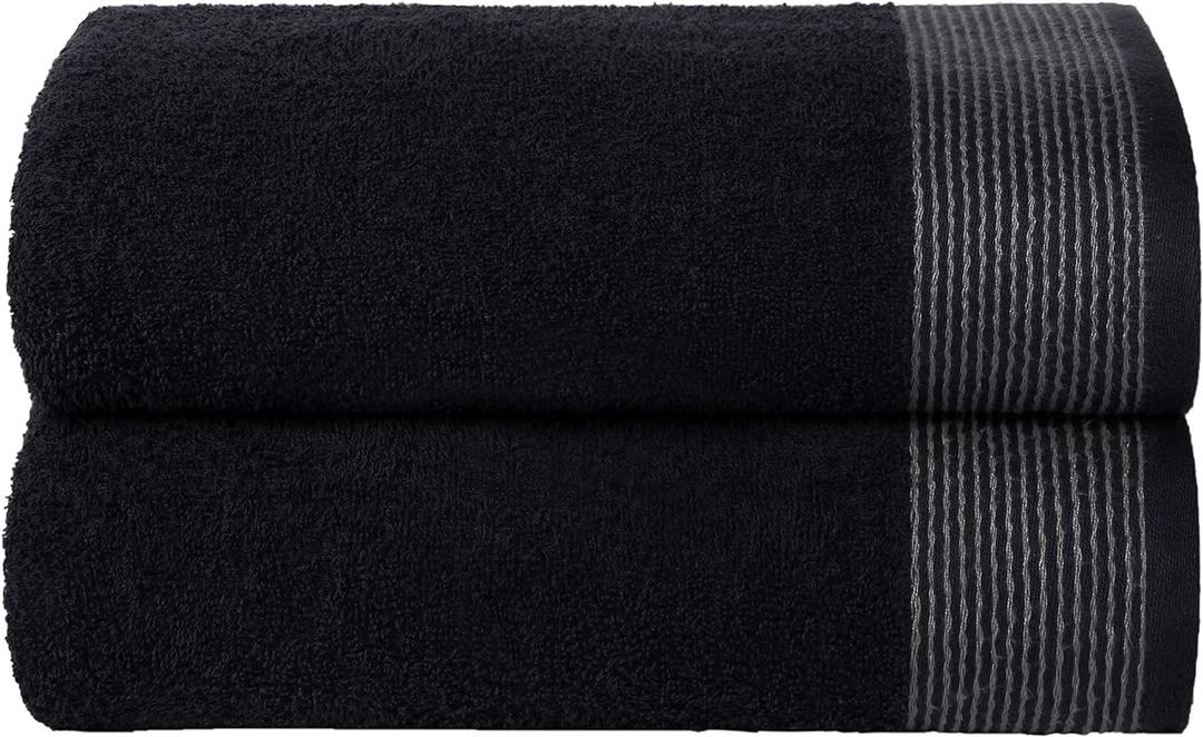 BELIZZI HOME Ultra Soft 2 Pack Oversized Bath Towel Set, 28x55 inches, 100% Cotton, Large, Absorbent, Quick Dry, Lightweight, Ideal for Gym, Travel, Camp, Pool - Black