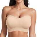 OEAK Supportive Strapless Bras for Women Push Up Wireless Bandeau Bra Non Slip Seamless Bras Comfortable Padded Bralette Beige S