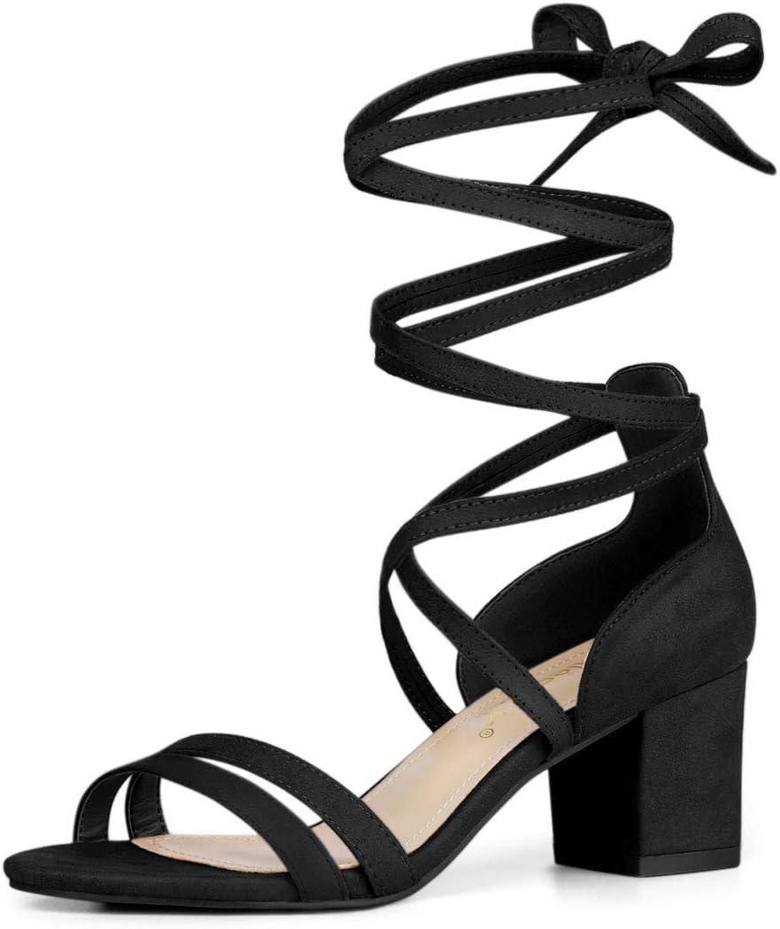 Allegra K Women's Open Toe Color Block Heel Lace Up Sandals (9)