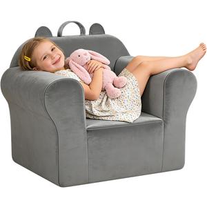 Kids Sofa Chair with Removable Washable Cover Kids Couch Toddler Chair Toddler Bed Cozy Crystal Velvet Furniture for Playtime, Naps & Travel (Soft Grey, Bear Design) (13.8 inches x 23.2 inches x 17.7 inches)